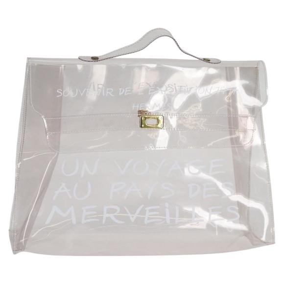 HERMES Vinyl Kelly Hand Bag Vinyl Clear Gold Auth 104506 - Picture 1 of 16